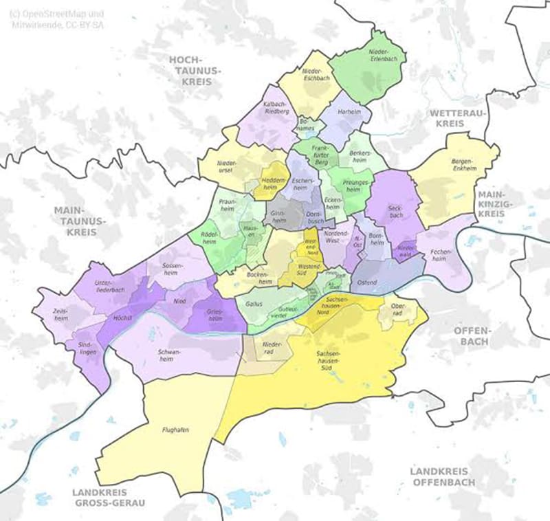 Mapa de região em Frankfurt